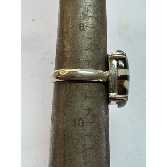 Estate Sterling Silver 925 Ring Fossil Coral Oval Cabochon Size 9, 6.7g TGGC Mar - Picture 8 of 9